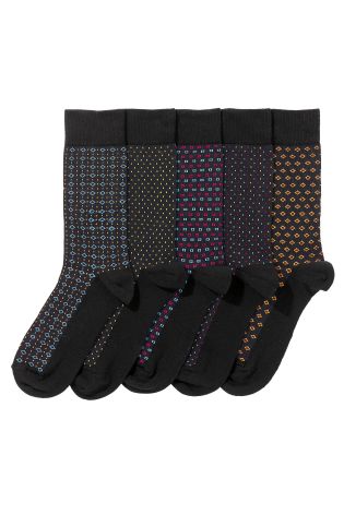 Black Formal Geo Socks Five Pack